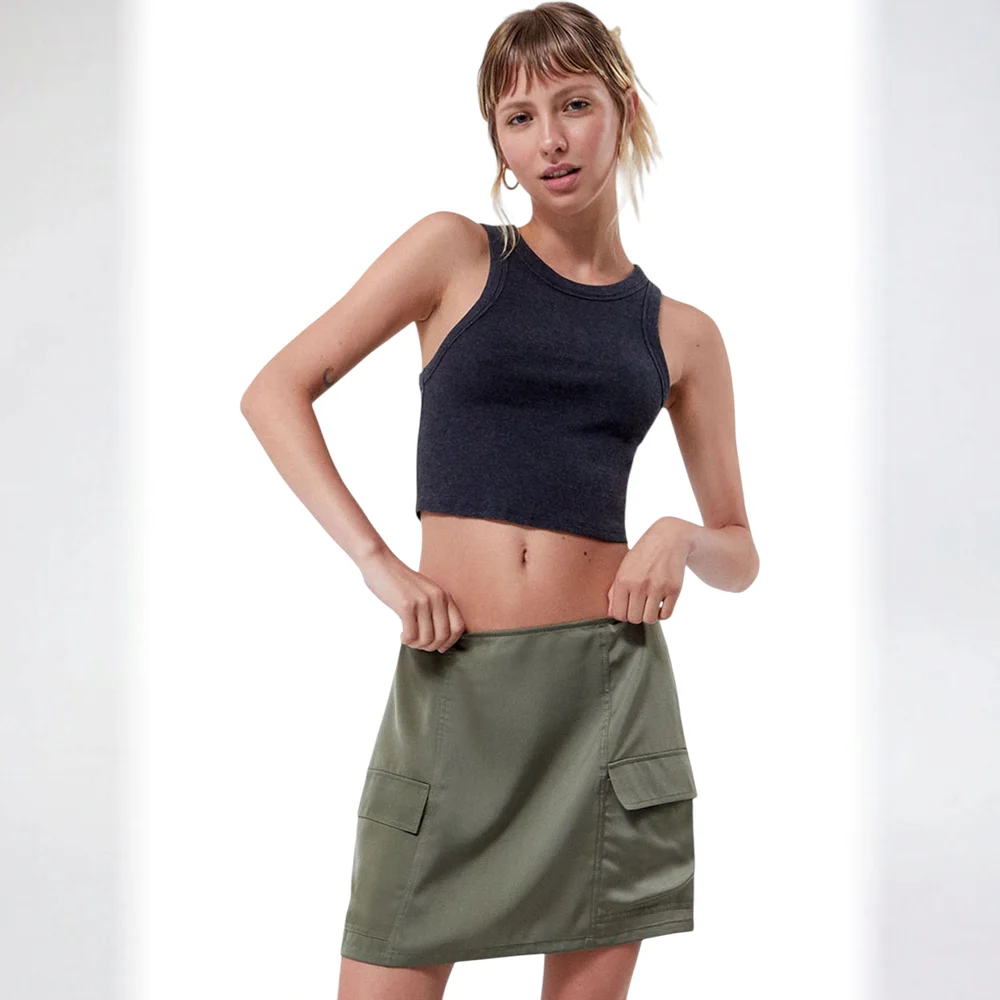 🆕️ PacSun Olive Green Satin CargoMini Skirt Womens Size Small - Picture 1 of 4